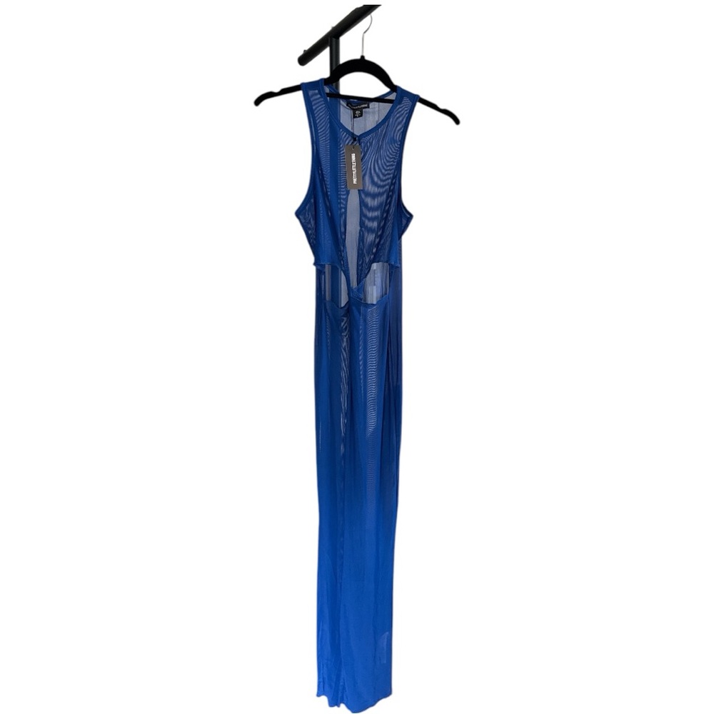 PrettyLittleThing Blue Mesh Cut Out Beach Coverup Dress SIZE 8 NWT - Picture 7 of 12